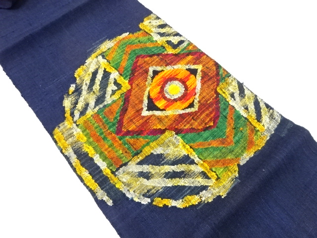 手織り真綿紬　抽象模様織り出し　名古屋帯